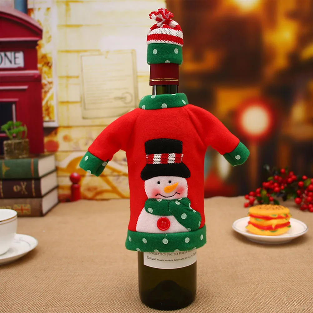

3Pcs Wine Bottle Covers Christmas Holiday Decorations Cartoon Red Wine Bottle Clothes Party Table Supplies Elk Snowman Old Man