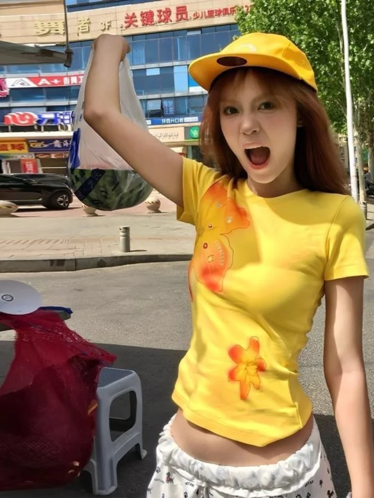 アメリカンスタイル半袖Tシャツ新しい夏スリムフィットプリントデザイン痩身ショートスタイルスパイシーガール着用レディーストップ