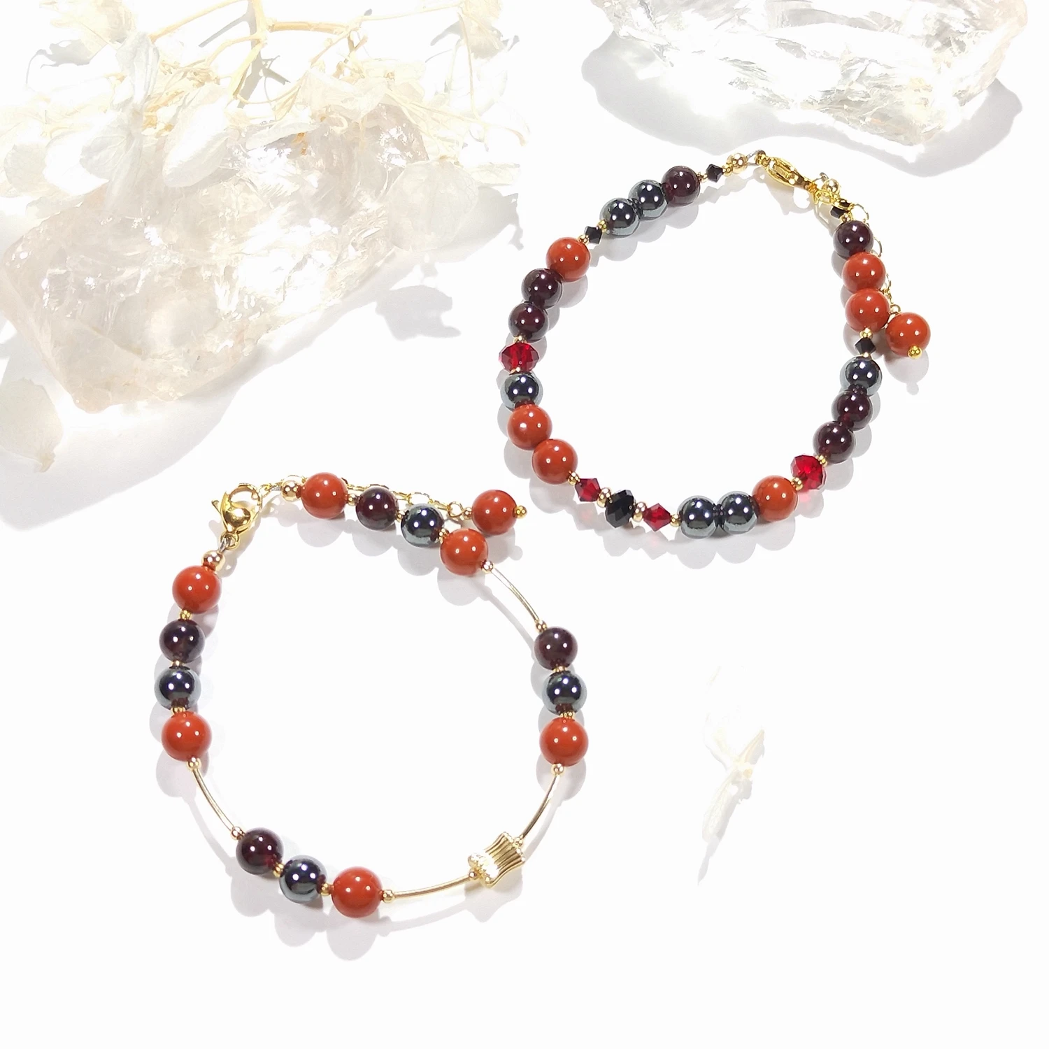 

Lii Ji Natural Red Jasper Garnet Hematite 6mm American 14K Gold Filled Bracelet Handmade Fashion Jewelry