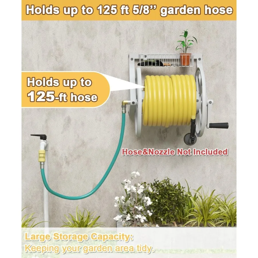 Triangle Wall Mounted Garden Hose Reel for Outdoor Use HeavyDuty Water Hose Holder with 125 Ft Capacity for 5 8Inch Hose and 3.