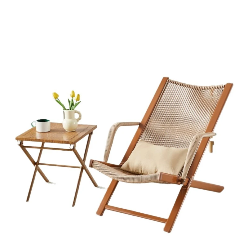 

Home leisure rattan recliner balcony outdoor rattan table and chair three-piece set nap back recliner