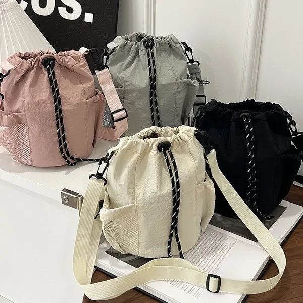 

2025fashion Korean Version Drawstring Bucket Bag Small Cloth Bag Women's Versatile Messenger Bag Solid Color Simple Shoulder Bag