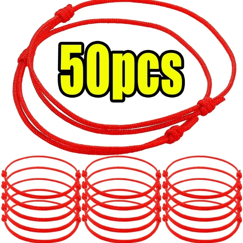 1/50pcs 여성을위한 얇은 빨간 문자열 팔찌 좋은 행운의 수제 커플 쥬얼리에 대한 조정 가능한 간단한 로프 꼰 팔찌