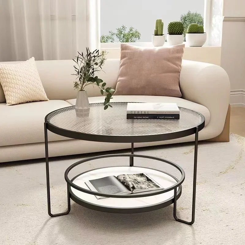 Mesa de centro de vidrio templado para sala de estar, muebles creativos para el hogar, mesa redonda de té de ocio, borde, luz nórdica de lujo