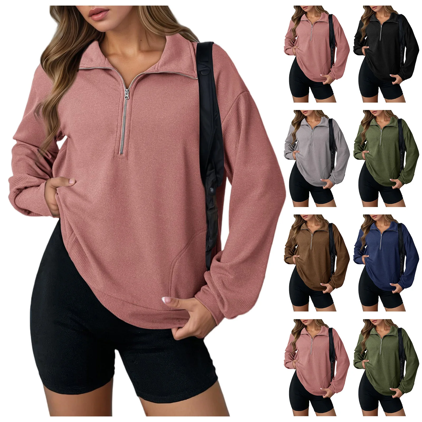 

Y2K women's sweater lapel zipper jumper long sleeve fashion casual comfortable daily wear loose top autumn and winter