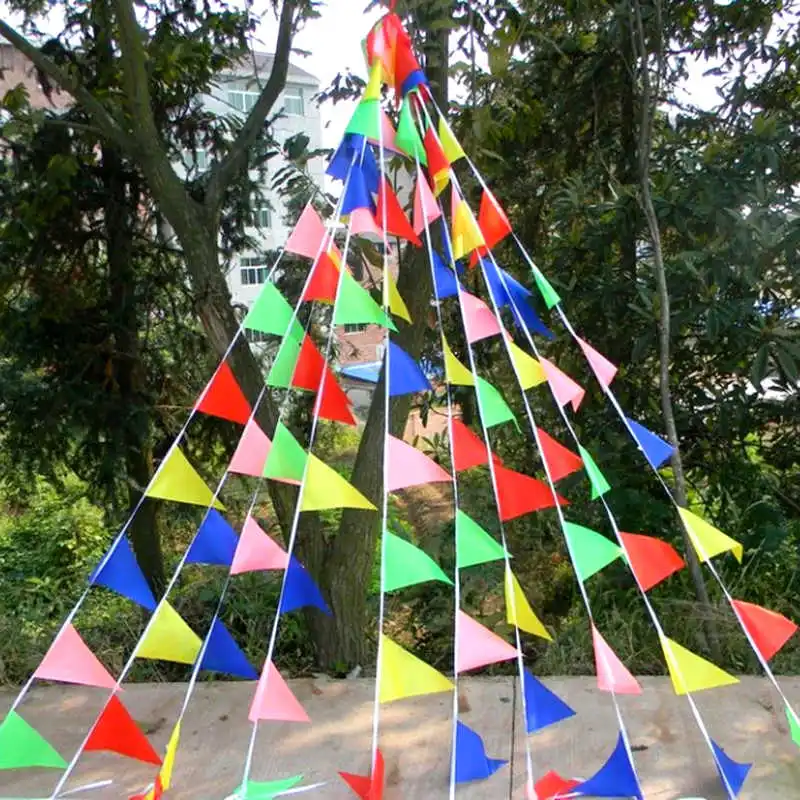 100PCS Colorful Pennant Flags Triangle Bunting String Banners 50M Small 14x18cm Polyester Hanging For Decoration Celebration