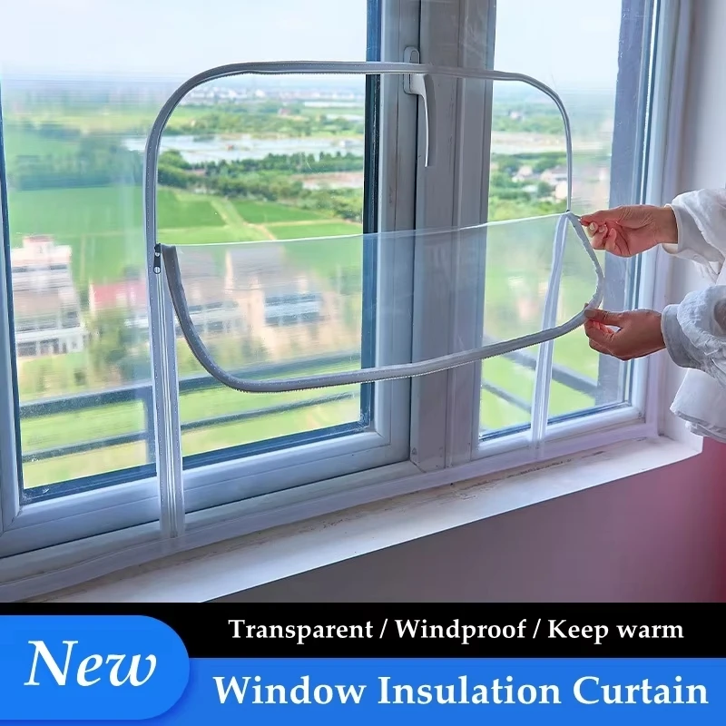 Transparent Window Winter Insulation Film Warm Double Layer Windproof Curtain With Zipper Self-Adhesive Heat Protection Film