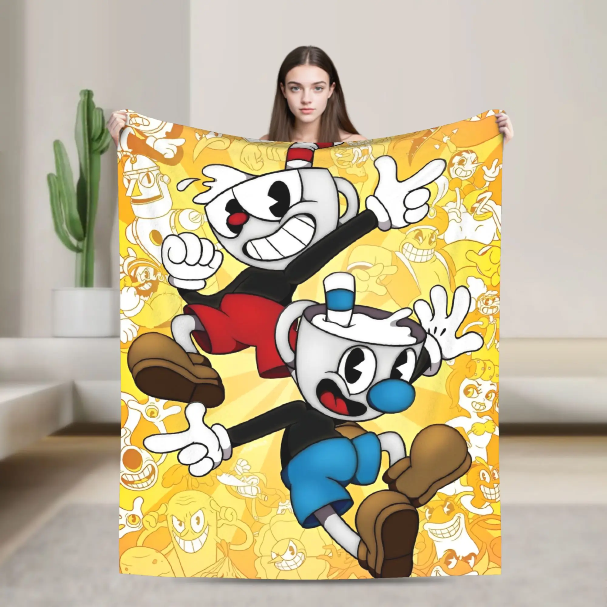 

Cuphead cartoon Blanket Super Soft Print Plush Bedding Throws For Home Decor Travel Office Flannel Bedspread Bed Cover
