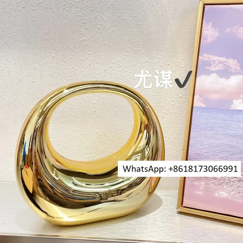 Golden Transparent Acrylic Goose Egg Half Cloud Bag Banquet Crescent Clip Box Bag Handheld Bracelet Bag