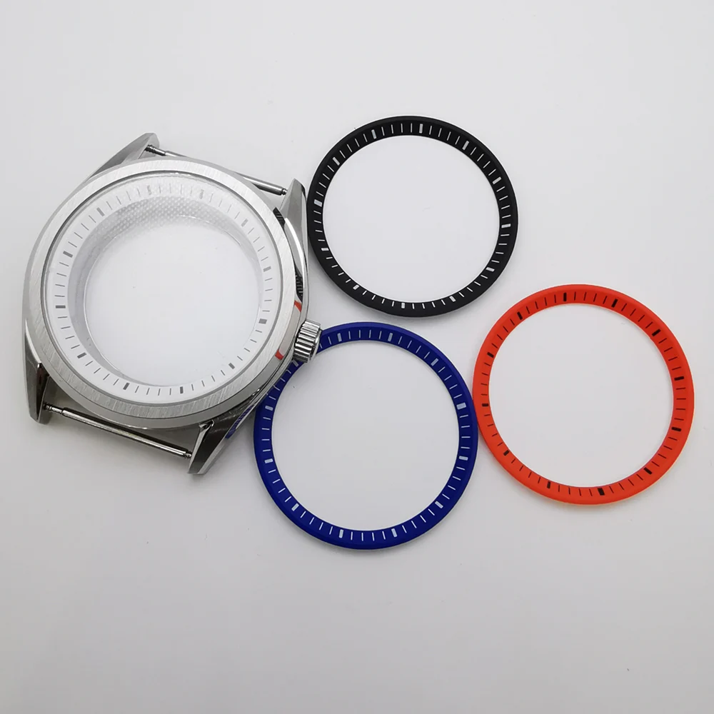 40mm black blue white orange ring watch case sapphire glass fit NH35 NH36 NH34 movement