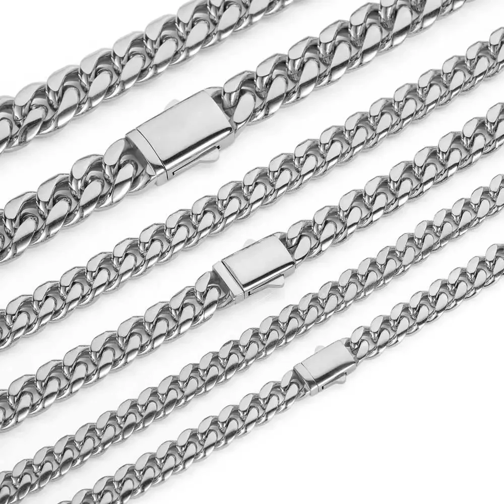Hochwertige Breite 8–14 mm, Edelstahl, goldfarben, kubanische Kette, wasserdichte Panzergliederkette für Männer und Frauen, verschiedene Größen – Detail 6