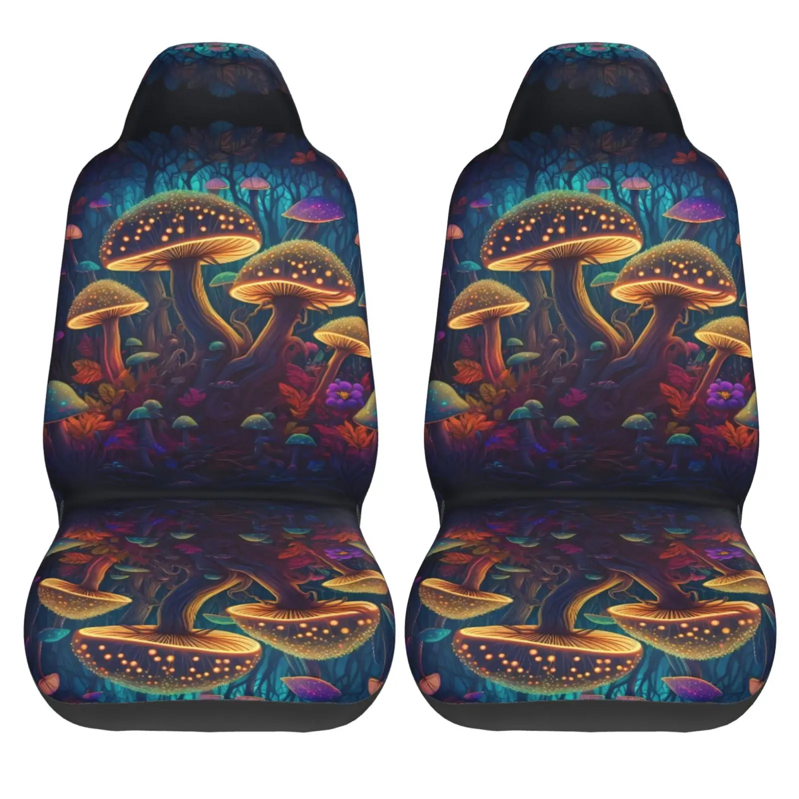 

Forest Colorful Mushrooms Pattern Car Seat Covers 2 Pcs Front Seat Protector Bucket Seat Covers Universal Auto Accessories