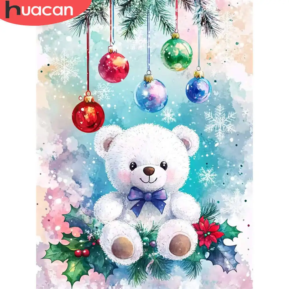 Huacan Diamant-Kunstgemälde, Bär, Tier, Weihnachten, voll, quadratisch, rund, Diamant-Stickerei, Wintermosaik