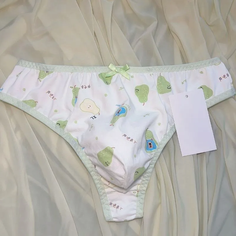 Men's Cute Print Cotton Thong Sissy Low Waist Breathable T-Back Briefs Bow Soft Convex Pouch LGBT G-string Lntimates Lingerie