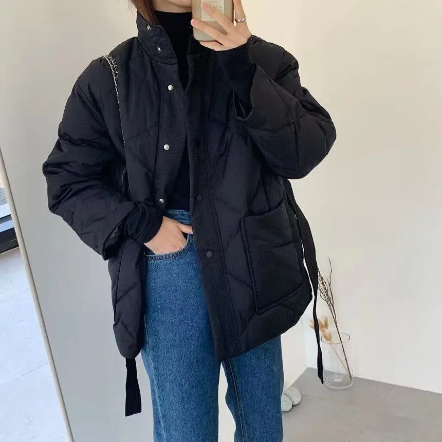 Cotton Jacket with Tied Waist and Thick Cotton Jacket Winter New Warm Cotton Jacket