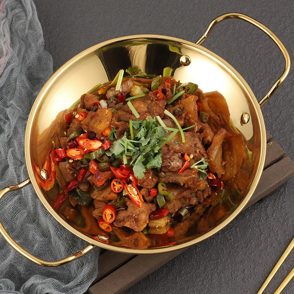 

Stainless Steel Thickened Dry Pot Heavy Duty Cooking Utensil Home Kitchen Reheating Noodle Alcohol Hot Pot Double Ear