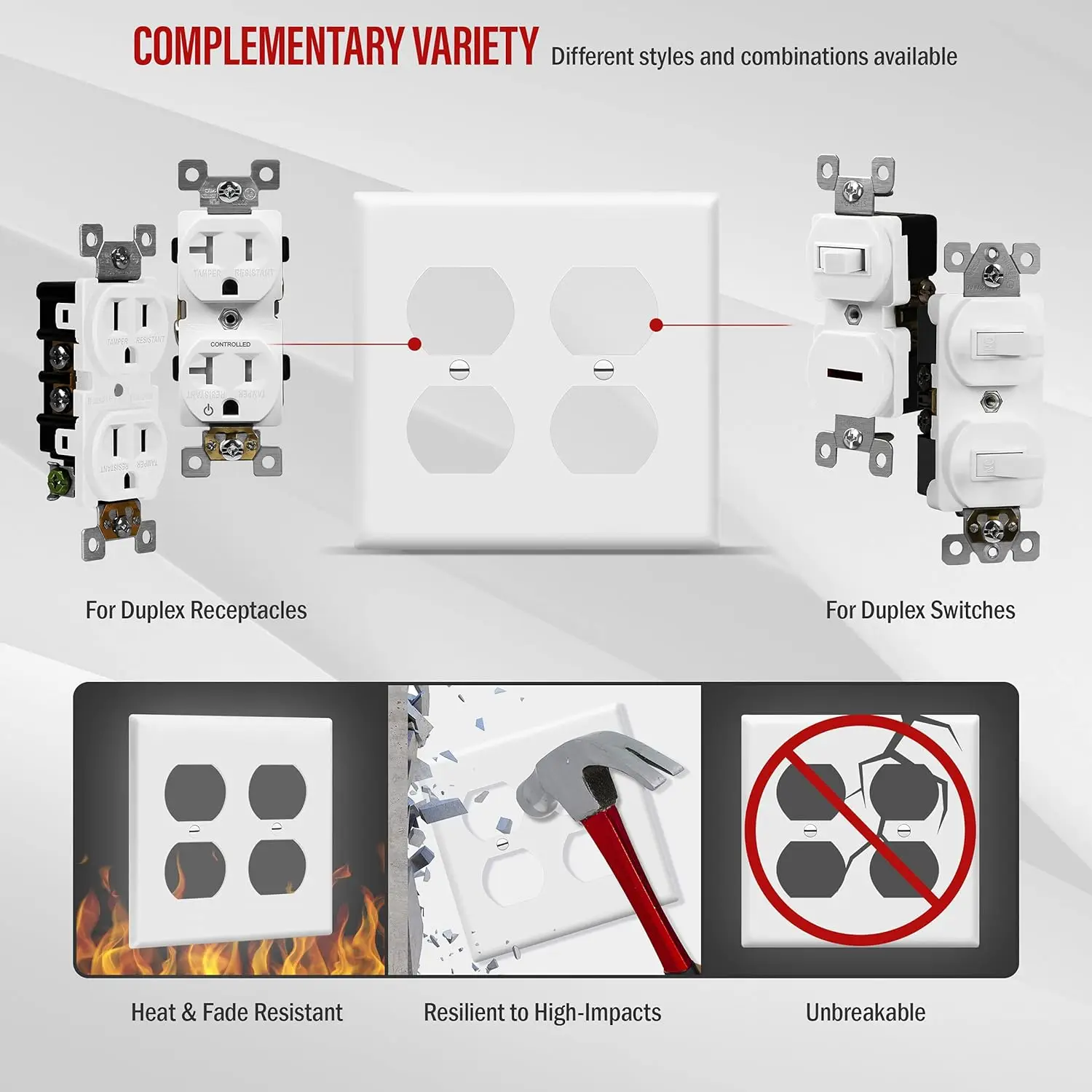 Duplex Wall Plate, 5 Pack, White Outlet Covers, Duplex Outlet Cover, Double Outlet Cover, Outlet Covers, Double Receptacle, Doub