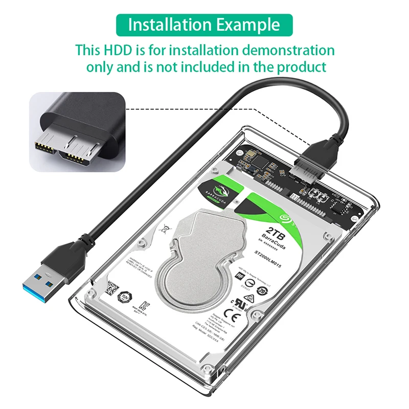 新型2.5インチSATA HDD/SSDエンクロージャー ポータブル2.5インチハードドライブディスクエンクロージャー USB3.0 - SATA変換 外付けHDD 透明プラスチックケース