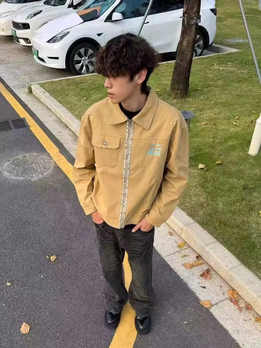 

Retro American Embroidered Collar Jaet Loose Casual ex Spring Autumn High Street Sle Workwear Outerwear Trendy