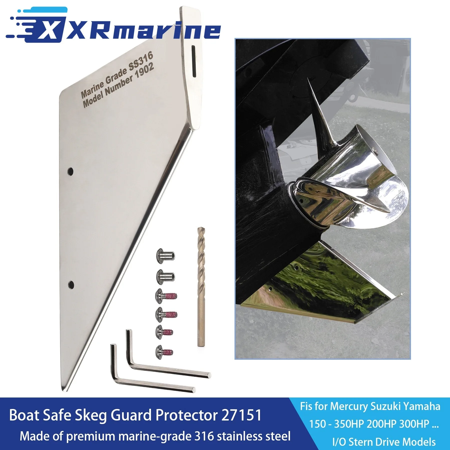 27151 Marine Skeg Safe Protector Guard für Mercury Suzuki Yamaha 150–175 PS 200 PS 350 PS Außenbordmotor schützt vor Rampe Ziehen