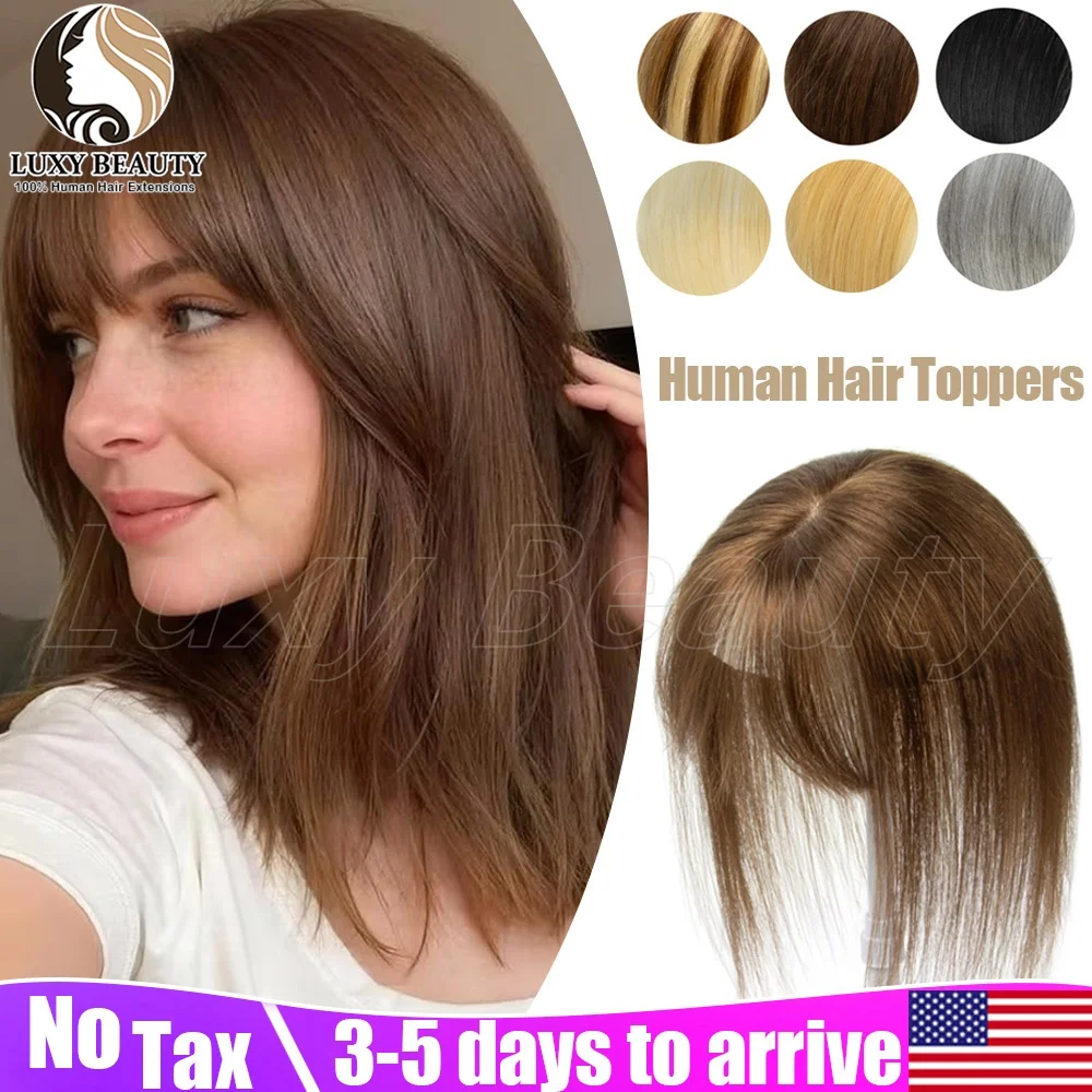 5cmx9cm Natural Brown Human Hair Toppers With Bangs For Women Clip in Hair Toppers for Thinning Hair Black Balayge Brown Blonde Hairpieces to Add Volume
