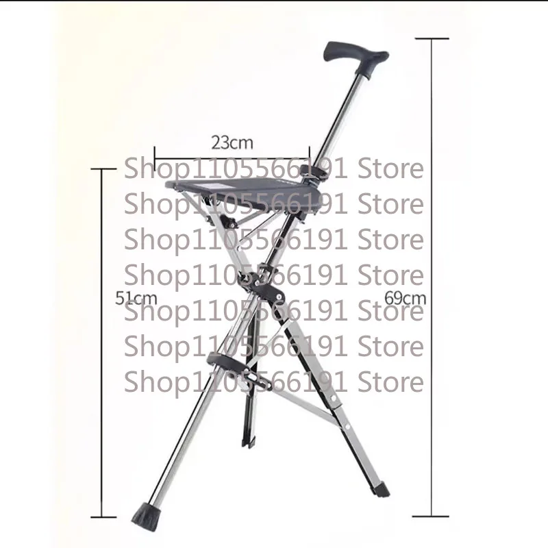 110KG load bearing New High Quality Aluminum Alloy Foldable Cane Stick Seat Adjustable Elderly Crutch fishing Chair With Stool
