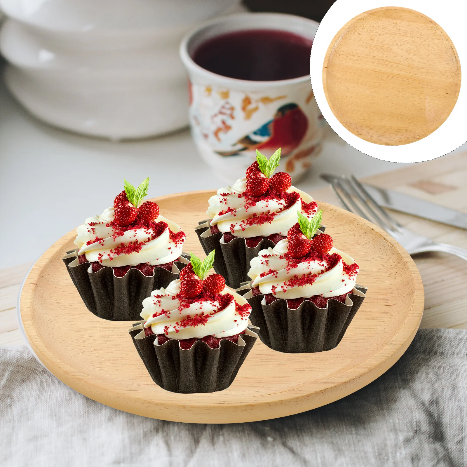 

Wooden Dessert Tray Smooth Finish Reusable Fruit Serving Plate Ideal for Restaurant Home Use Round Charcuterie Wooden Dish