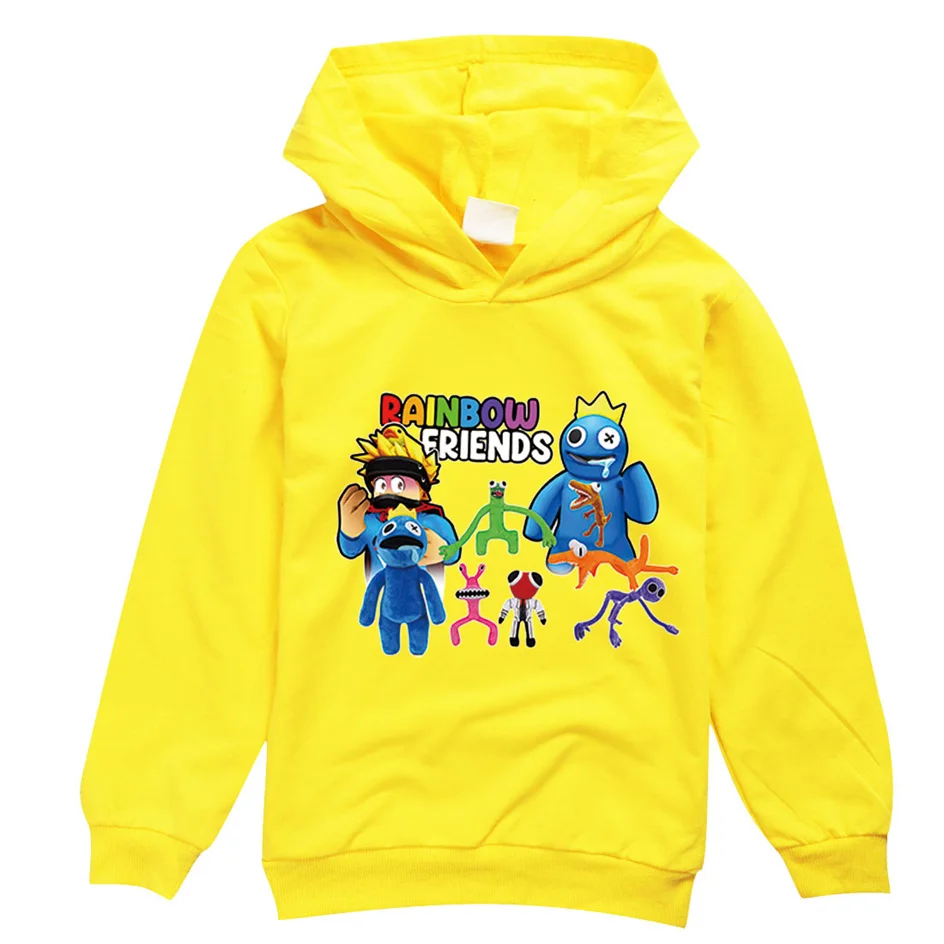 Game Rainbow Friends Kids Anime Clothes T-Shirt Baby Boys Thin Hooded T Shirt Toddler Girls Long Sleeve 2-13 Years Children Tops