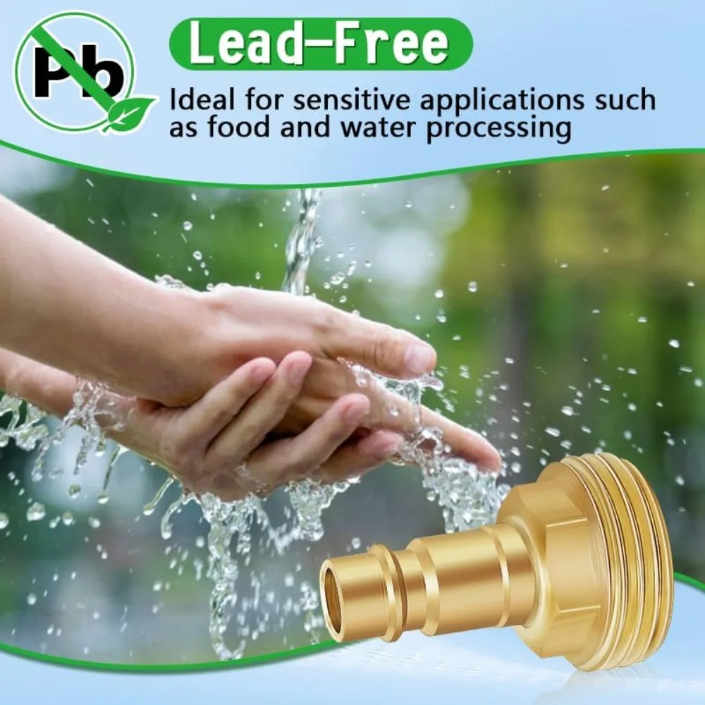 Brass RV Water Hose Quick Connect Fittings Golden 1/2 Quick Connect to 3/4 Garden Hose RV Spray Port Quick Connect Adapter