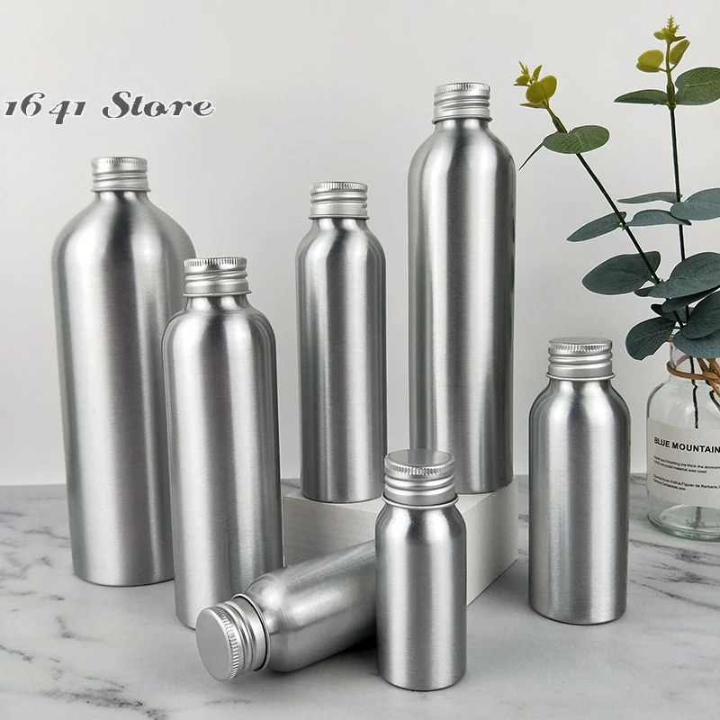 （NEW）1Pcs 30ml-250ml Silver Aluminum Bottle With Screw Cap Perfume Cosmetic Toner Water Bottle Travel Protable Refillable Bottle