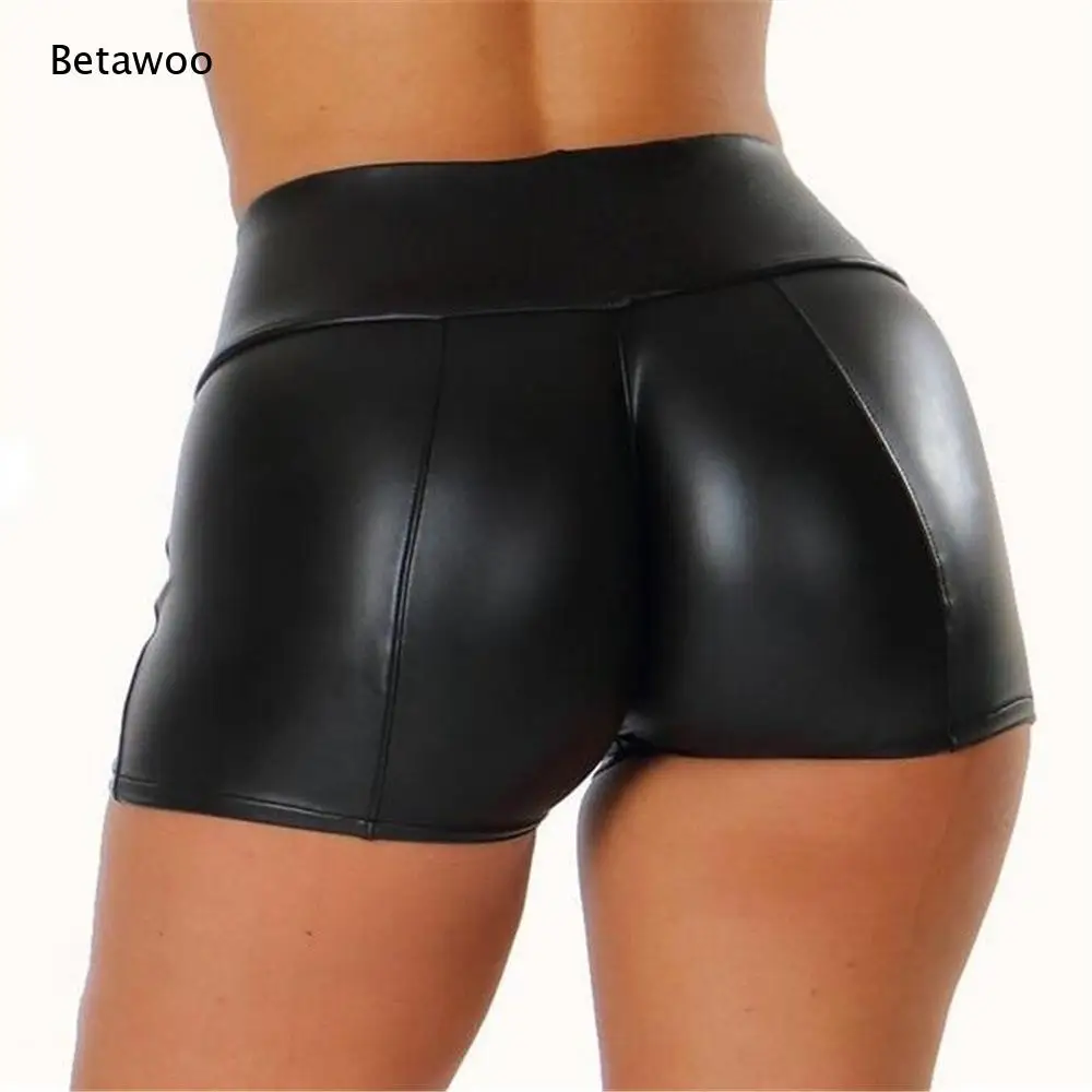 Women's High Waist Faux Leather Shorts Shiny Stretchy Butt Lifting Hot Pants for Club Party Dancewear