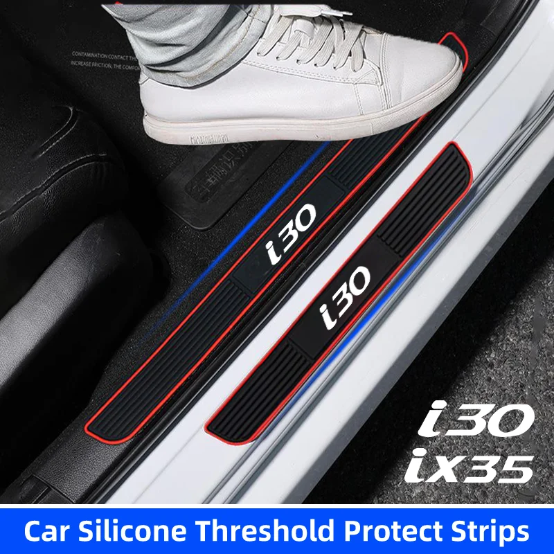 4pcs Rubber Car Door Sill Scuff Covers Door Panel Guards Protector Trim Anti-scratch Exterior Parts for Hyundai I30 N Line Ix35