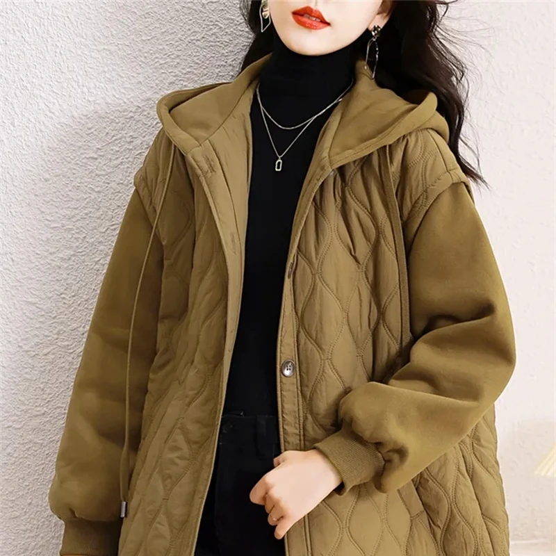 2024 New Women\'s Puffer Jacket Cotton-padded Jacket Hooded Loose Design Sense of Niche Thick Quilted Cotton-Padded Clothes Outer