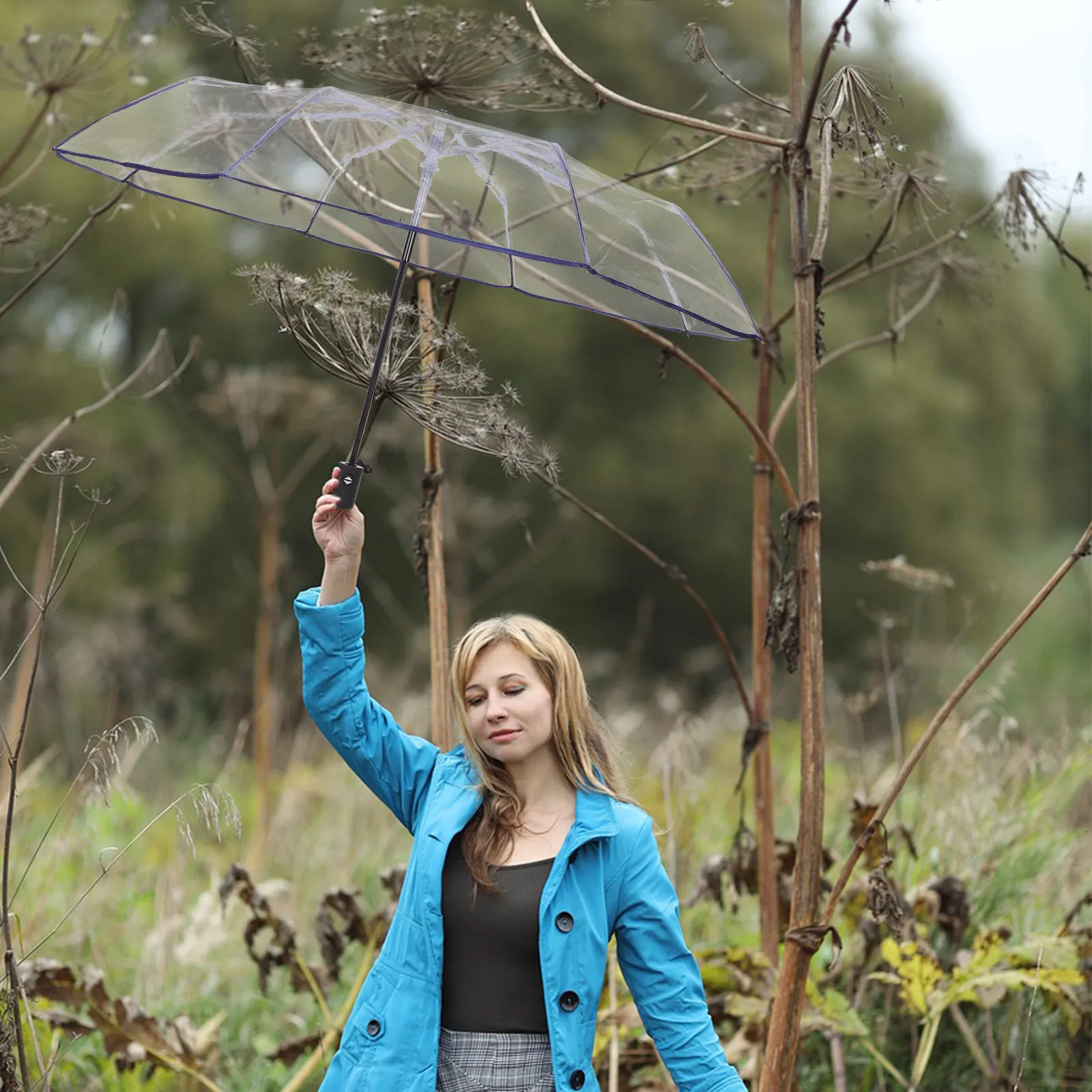 

1Pcs Clear Folding Umbrella Fully Automatic Triple Fold Portable Lightweight Umbrella for Rainy Day Sun Protection Travel and