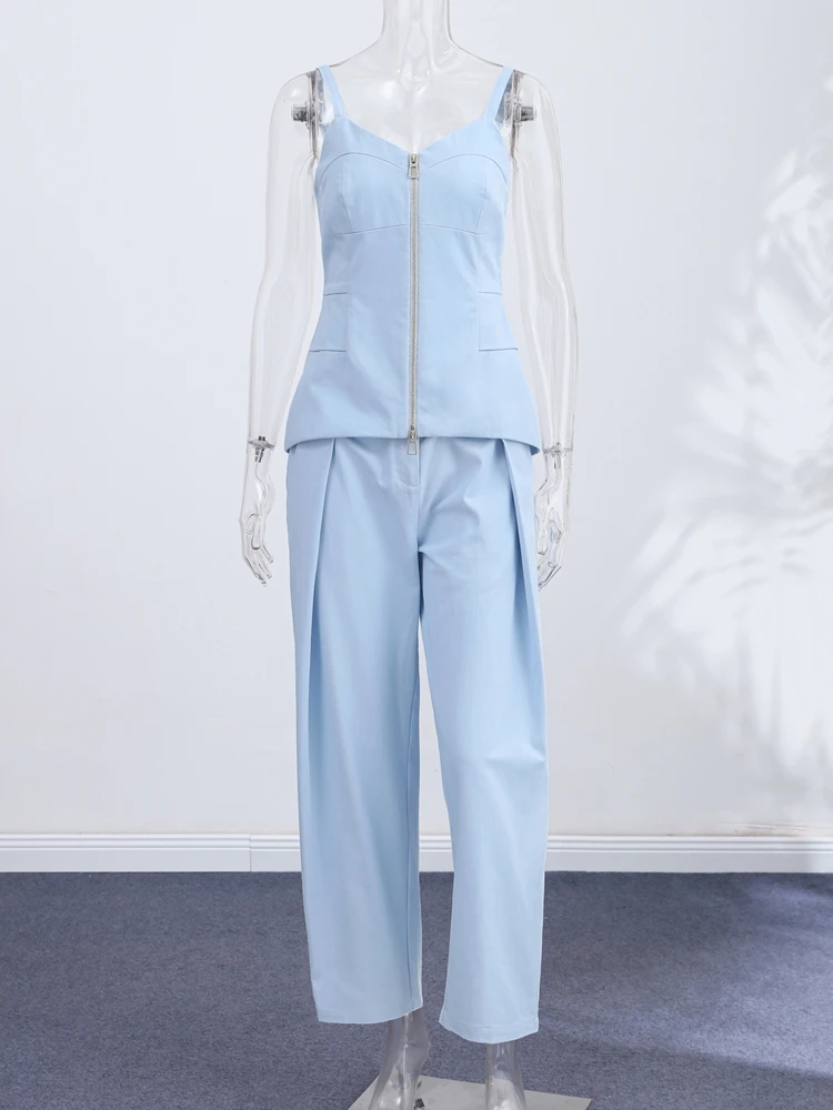 Spaghetti-Träger-Top mit Reißverschluss und Taillenbetonung für Damen, sexy V-Ausschnitt, ärmellos, rückenfrei, schmal geschnitten, figurbetontes Oberteil, charmante Damen-Partykleidung, Streetwear – Detail 8