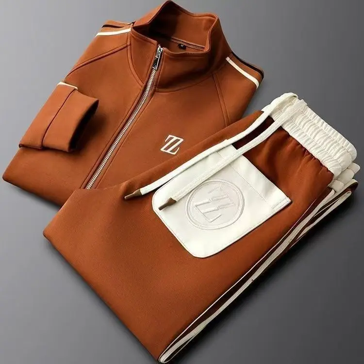 Men's autumn new stand-up collar casual sports suit trendy fashion sportswear loose long-sleeved straight pants two-piece set