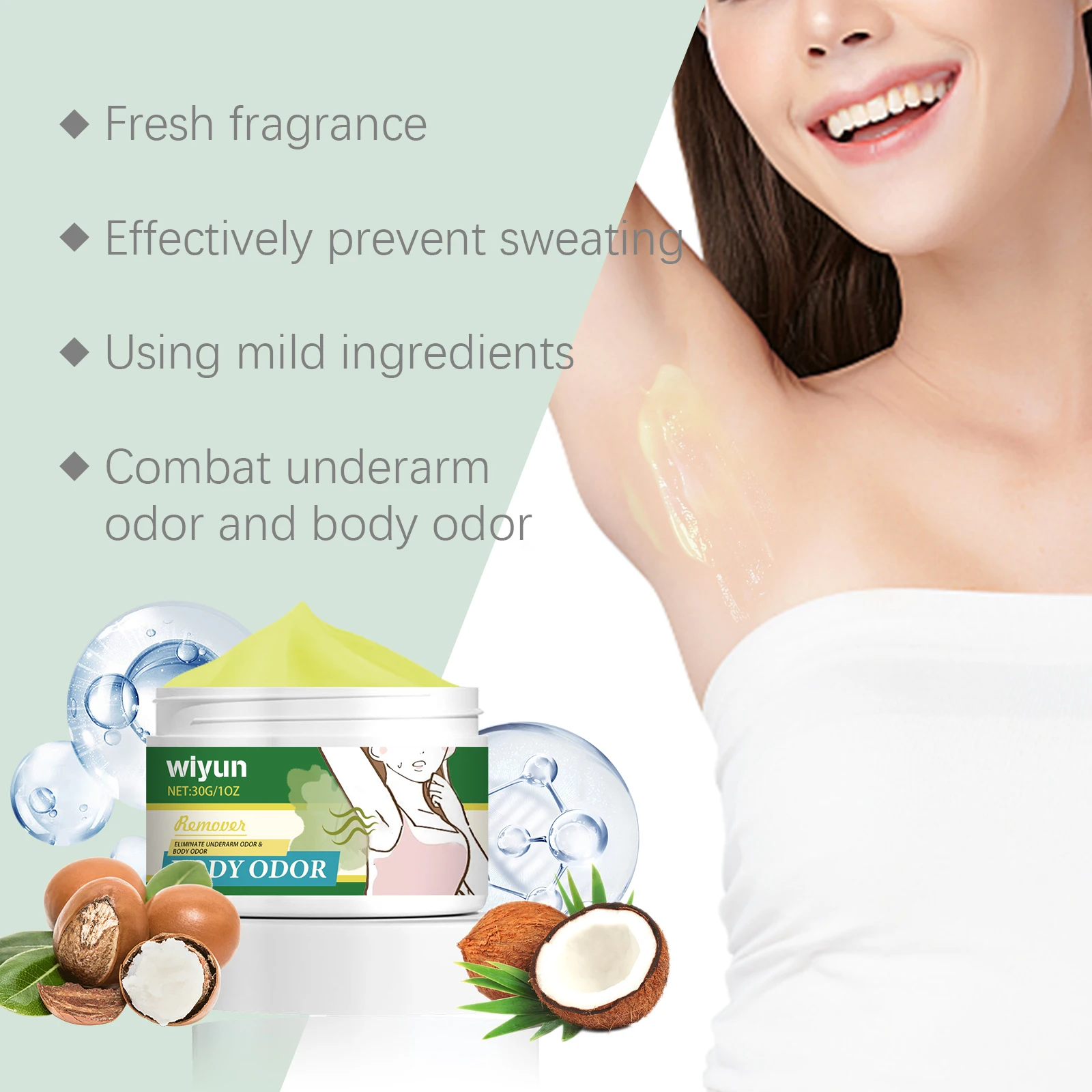 Body Deodorant Cream Armpits Refreshing Anti Sweating Odor Control Coconut Oil Shea Butter Aluminum Free Deodorant for Women Men