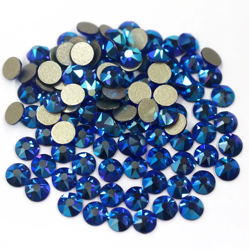 Sapphire AB 2088 Non Hotfix Color 8 Big and 8 Small Cut Top Quality Flat Back Rhinestones Glue On Crystal with Gold Foiled Back