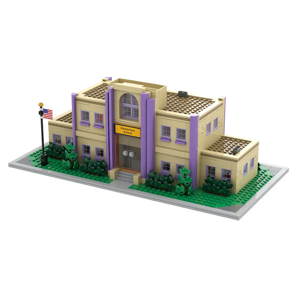 Gobricks MOC Modular Springfield Elementary School Bricks Model Famous Anime Architecture School Building Blocks Toy Gift