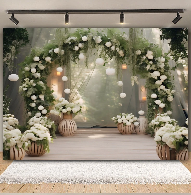 Wedding Party Backdrops For Photography Abstract Flower Arch Wall Interior Wedding Portrait Background Decor Photo Studio Props