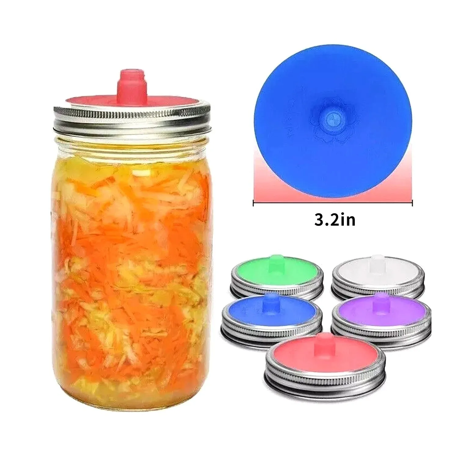 5 Stück Silikon-Fermentierdeckel, wasserlos, schimmelresistent, automatisch belüftet, für 87-mm-Einmachgläser, Kimchi, Pickles, fermentierte probiotische Lebensmittel, Verschlussdeckel