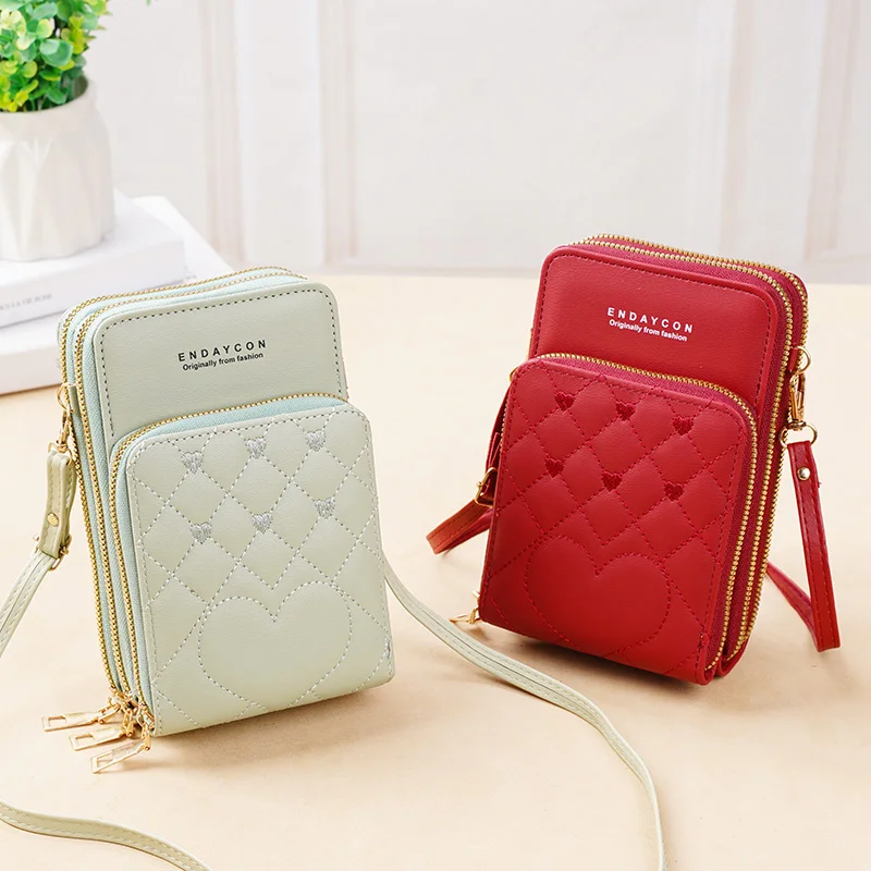 

New Large Capacity Multi-Functional Fashion Simple Shoulder Small Bag Shoulder Three Layers Zip-up Mobile Phone Bag Women's