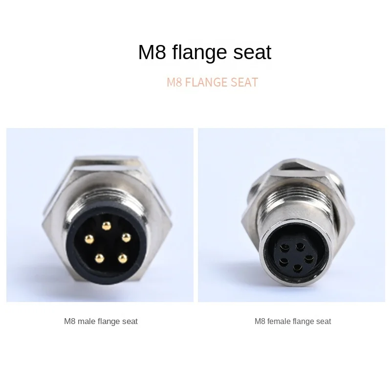 M8 Panel Front/Back Mount Sensor Connector Flange Socket Screw Threaded Coupling 3,4,5,6,8-Core Male And Female Aviation A Type