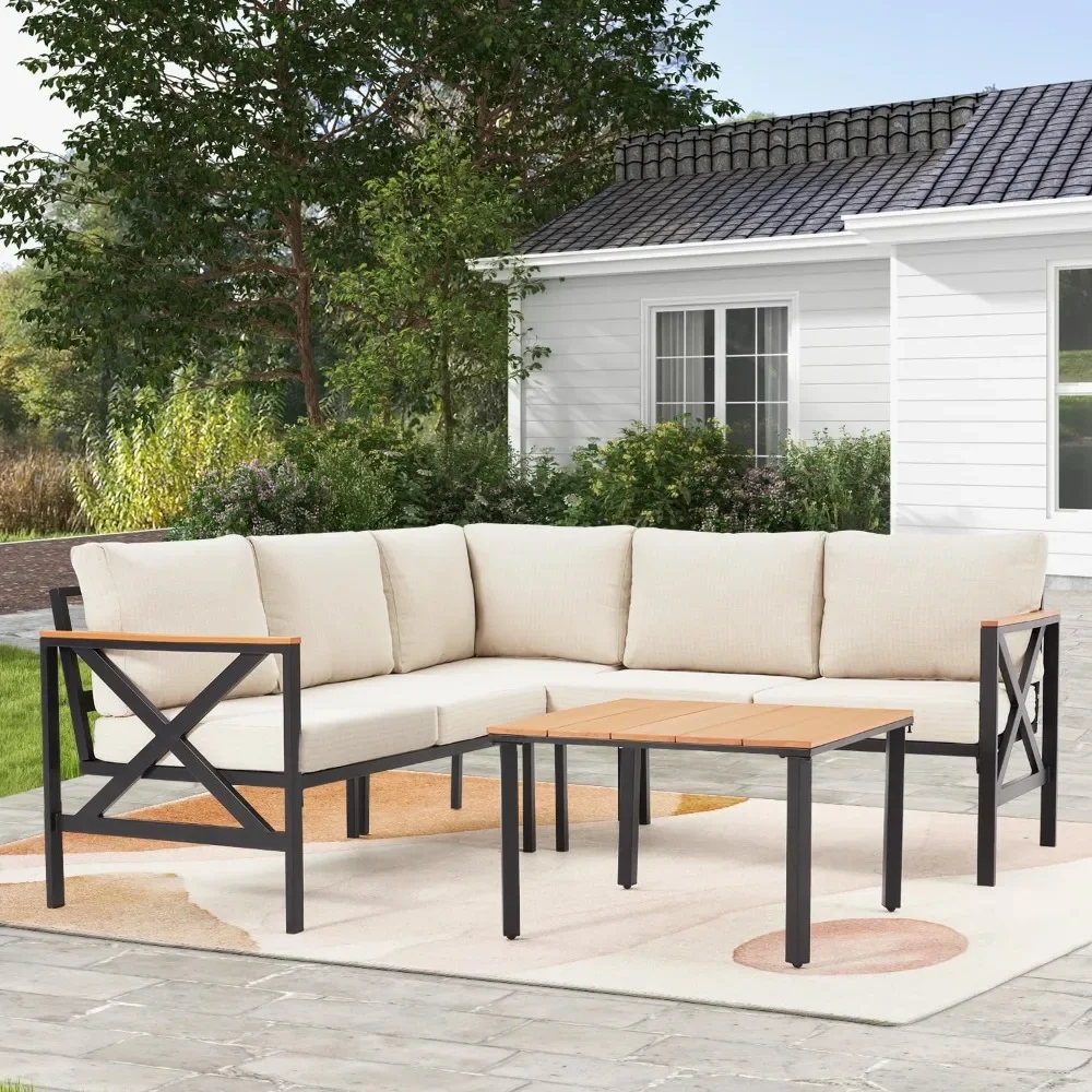 

6 Pieces Patio Furniture Sets, Outdoor Sectional Furniture with Coffee Table & 6.5" Cushions, L Shape Patio Conversation Sets