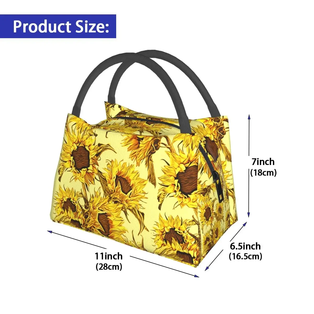 Sunflowers Painting Lunch Bag Flowers Fashion Lunch Box For Men Outdoor Picnic Portable Cooler Bag Graphic Thermal Tote Handbags