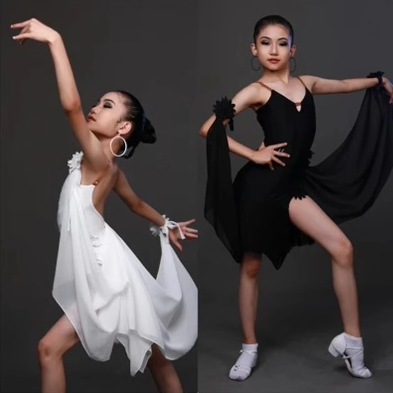 새로운 어린이 술 라틴 댄스 드레스 소녀 차차 삼바 탱고 볼룸 룸바 의상 슬링 소녀 대회 공연 의상