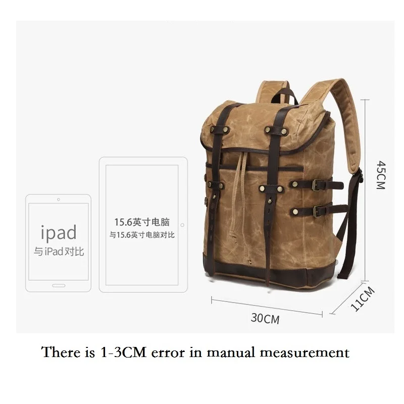 Outdoor Hiking Travel Backpack Retro Waxd Canvas College Student Laptop School Bag Men's Bags Waterproof Bagpack Large Capacity