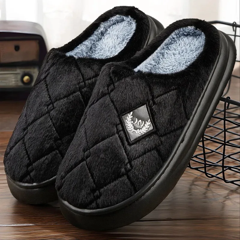 

Men's House Slippers Furry Plaid cozy EVA Memory Foam Lightweight Casual Shoes Winter Warm Plush Non-slip Slippers big size