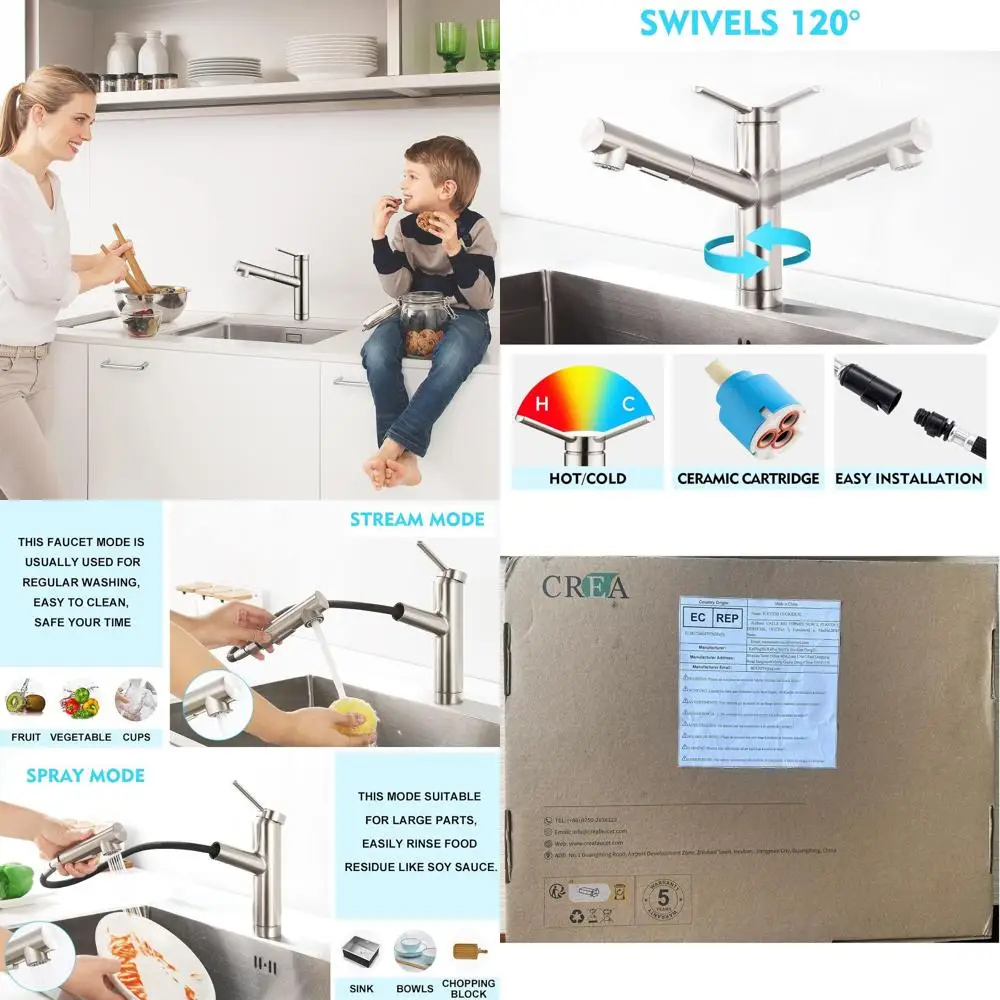 

Современный выдвижной кухонный смеситель из матового никеля с одной ручкой для коммерческого использования и автофургонов, идеально подходит для приготовления и влажных барных раковин