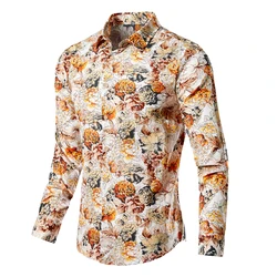 New Men's Long Sleeve Hawaiian Shirts Cotton Casual Floral Casual Shirts Fashion Slim Print Male Beach Blouse Plus Size M-5XL